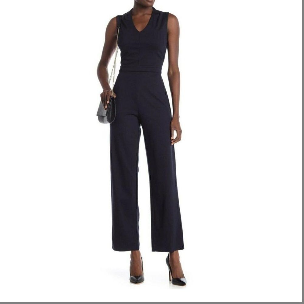 T Tahari | Blue V-neck Sleeveless Jumpsuit | 6